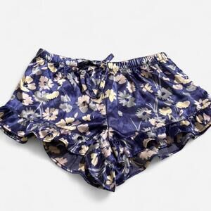 Adore Me Blue and pink-floral satiny shorts with ruffle details Size Small